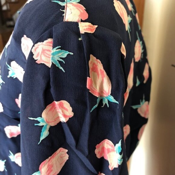 DIOR Silk Navy Pink Rose Long Sleeve Blouse 6 Vintage - Picture 10 of 14